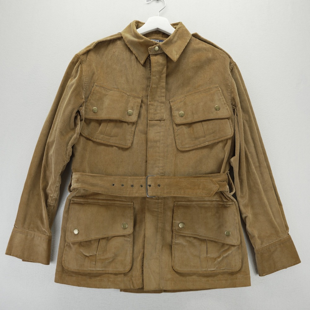 Polo Ralph Lauren Corduroy Safari Jacket S Brown Belted Field Coat VTG HONG KONG